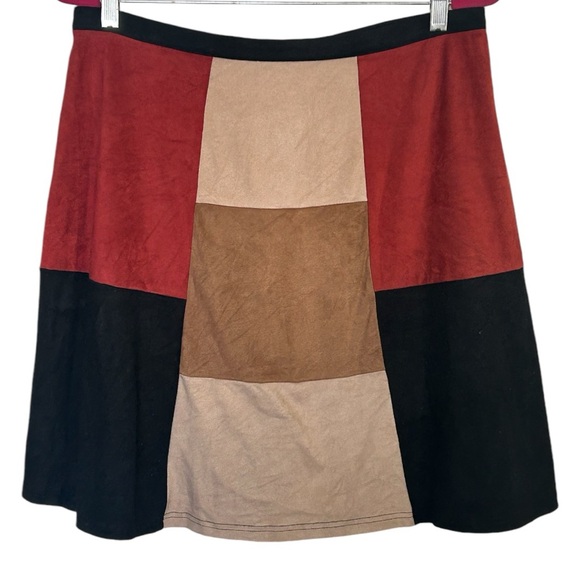Cupio Dresses & Skirts - Cupio Fall Autumn Microsuede Faux Suede Black Orange A-Line Skirt L